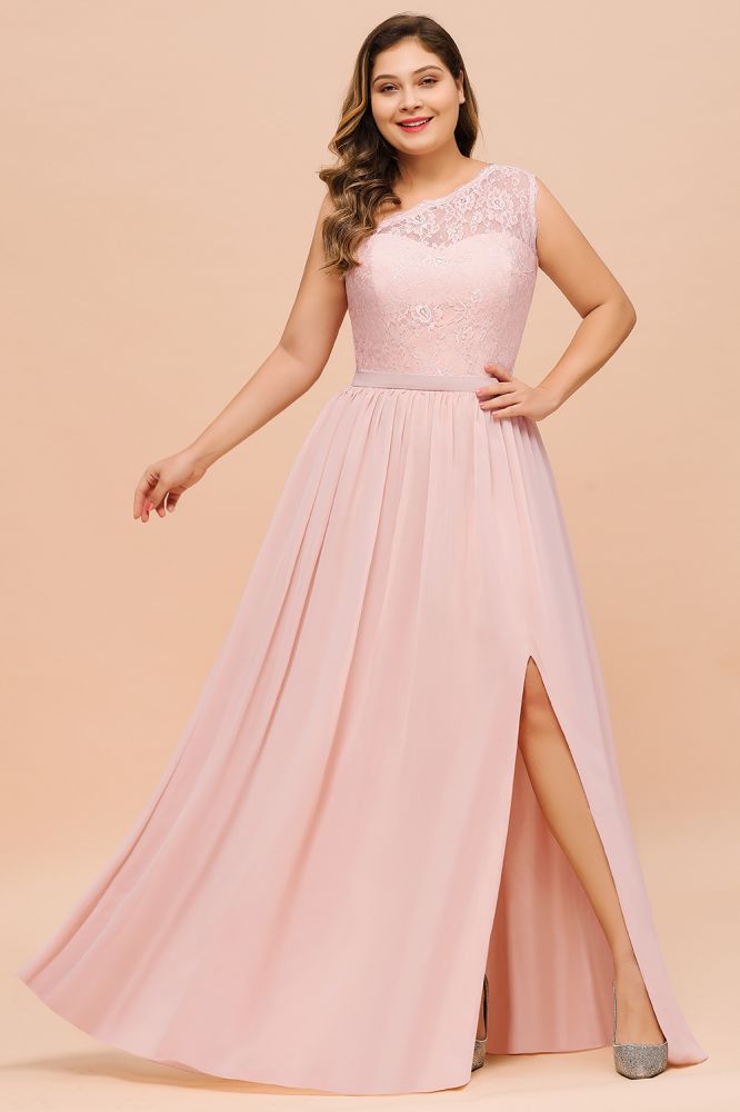 Vestido de dama de honor de talla grande, sin mangas, corte A, largo, con abertura lateral, para fiesta de boda