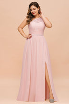 Vestido de dama de honor de talla grande, sin mangas, corte A, largo, con abertura lateral, para fiesta de boda