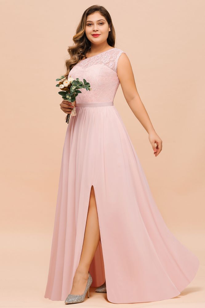 Vestido de dama de honor de talla grande, sin mangas, corte A, largo, con abertura lateral, para fiesta de boda