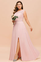 Vestido de dama de honor de talla grande, sin mangas, corte A, largo, con abertura lateral, para fiesta de boda