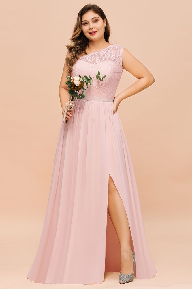 Vestido de dama de honor de talla grande, sin mangas, corte A, largo, con abertura lateral, para fiesta de boda
