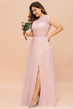 Vestido de dama de honor de talla grande, sin mangas, corte A, largo, con abertura lateral, para fiesta de boda