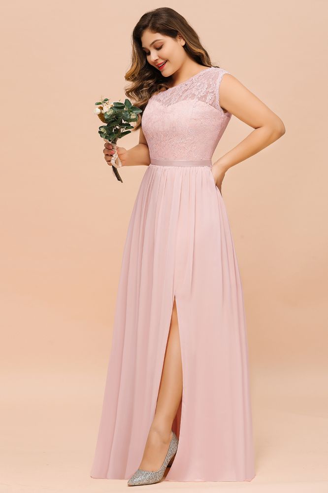 Vestido de dama de honor de talla grande, sin mangas, corte A, largo, con abertura lateral, para fiesta de boda