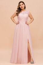 Vestido de dama de honor de talla grande, sin mangas, corte A, largo, con abertura lateral, para fiesta de boda