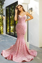 Strapless V-Neck Sequin Gown