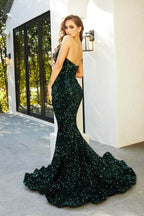 Strapless V-Neck Sequin Gown