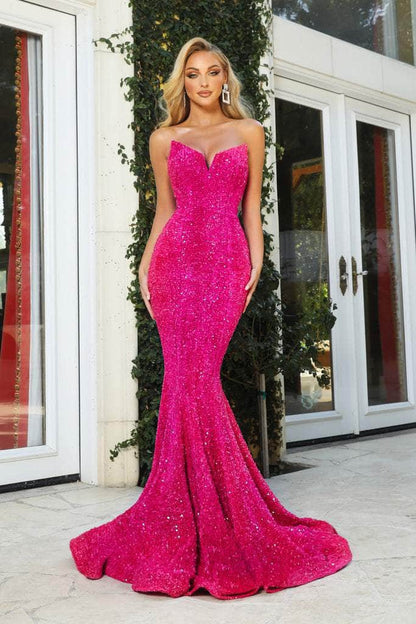 Strapless V-Neck Sequin Gown