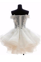 Hermosos vestidos de fiesta cortos de organza rosa con hombros descubiertos PD216