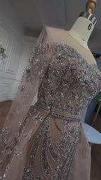 Vestidos de noche musulmanes estilo sirena con sobrefalda y cuentas, estilo Dubái, 2025, para bodas, LA71943