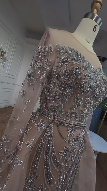 Muslim Mermaid Nude With Overskirt Beaded  Dubai Evening Dresses Gowns 2025 For  Wedding Party LA71943