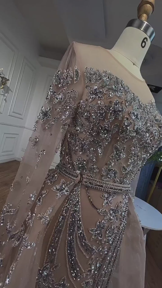 Muslim Mermaid Nude With Overskirt Beaded  Dubai Evening Dresses Gowns 2025 For  Wedding Party LA71943