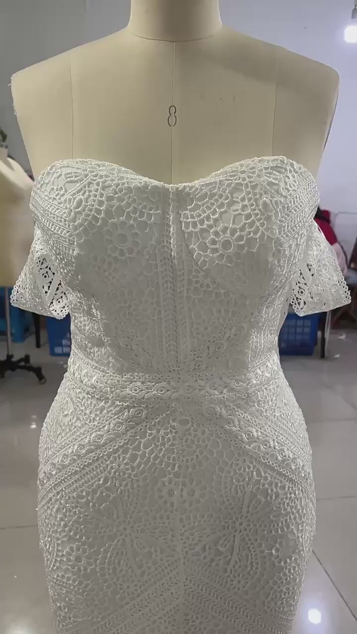 Vintage Spitze Meerjungfrau Brautkleid Trägerlos Formales Abschlussball Abendkleid