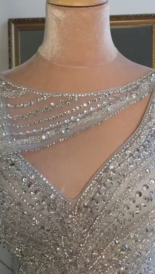 Luxus Champagner Sexy Split Abendkleider 2025 Diamant Ärmelloses Meerjungfrau Formale Kleid Ruhigen Hill LA70301 