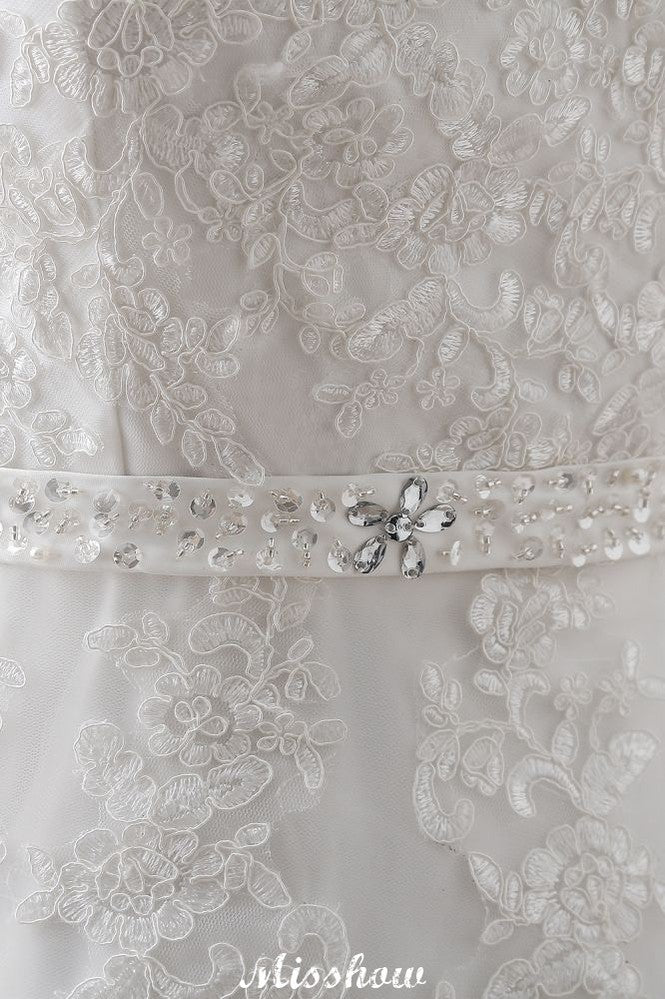 Elegantes Prinzessinnen-Brautkleid aus Spitze mit V-Ausschnitt und Tüll
