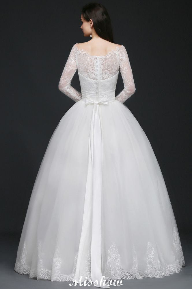 Princess Scoop Tulle White Wedding Dress With Lace