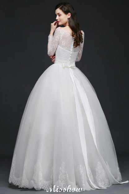 Princess Scoop Tulle White Wedding Dress With Lace