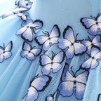 Prinzessin V-Ausschnitt Kapelle Schleppe Chiffon Himmelblau Ballkleider mit Schmetterlingsapplikation