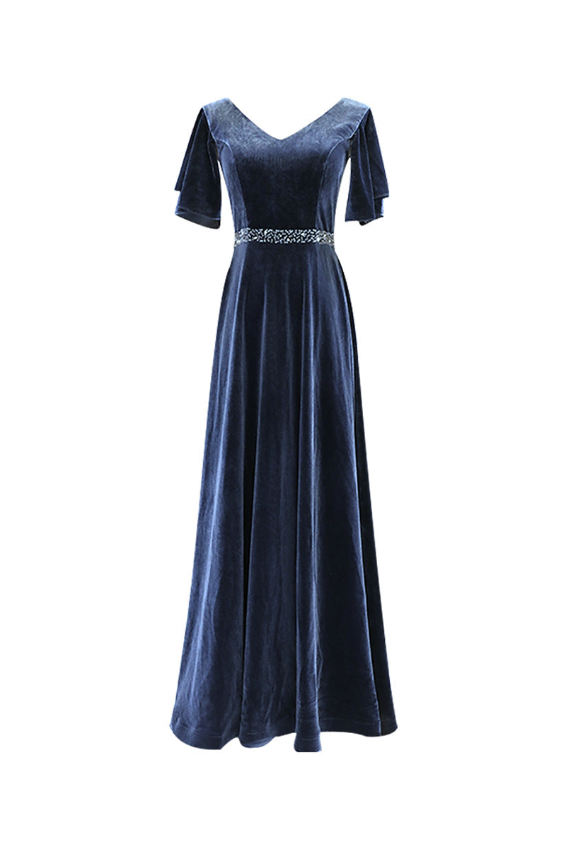 Blaues Abendkleid nach Maß elegantes Kleid sexy Ballkleid Samtkleid, nach Maß Y1172