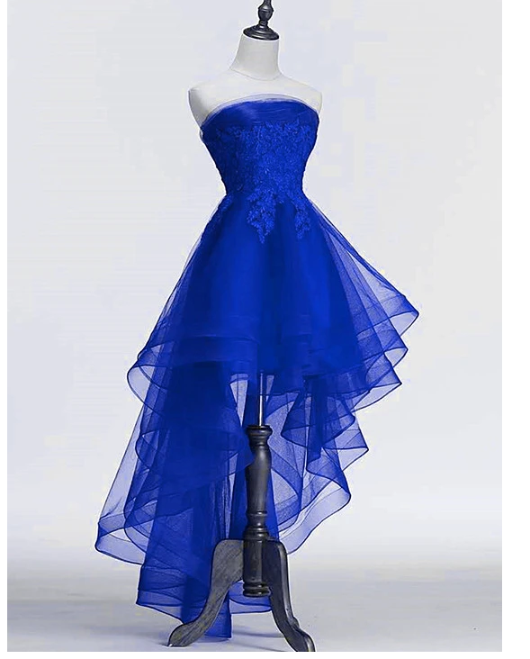 Königsblaues Tüllkleid mit Spitzenapplikation, High Low Partykleid, Blaues Homecomingkleid Y671