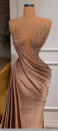 Perlenbesetzte arabische Abendkleider Lange Abendkleider Samt Damen Abendkleid Y756