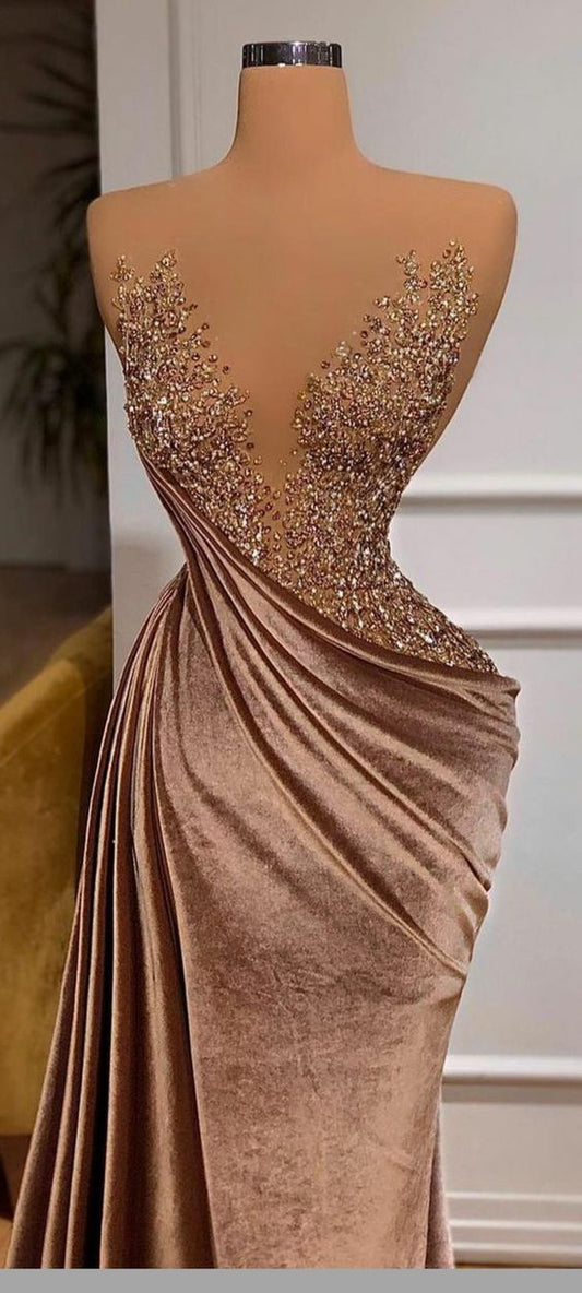 Vestidos de noche árabes con cuentas, vestidos formales largos de terciopelo para mujer, vestido de noche Y756