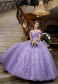 Vestido de fiesta lavanda con hombros descubiertos y apliques florales para quinceañeras, vestido de princesa lavanda Y900