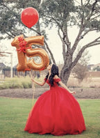 Hermoso vestido rojo de quinceañera con hombros descubiertos, vestido de fiesta rojo Y1106