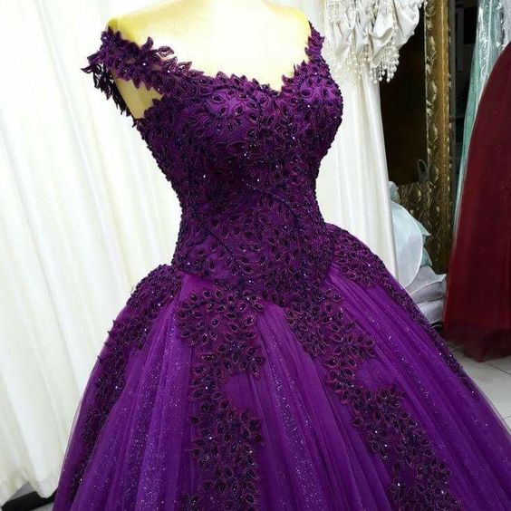 Charmantes A-Linie Lila Spitze Tüll Ballkleid, Sexy Abendkleid Y882