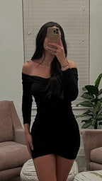 Lindo vestido negro informal, minivestido negro para fiesta de bienvenida Y1023