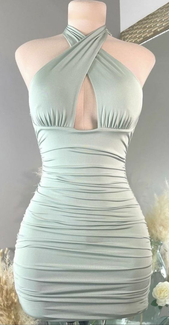 Vestido ajustado con escote halter cruzado, sexy, para cumpleaños, minivestido de bienvenida Y952