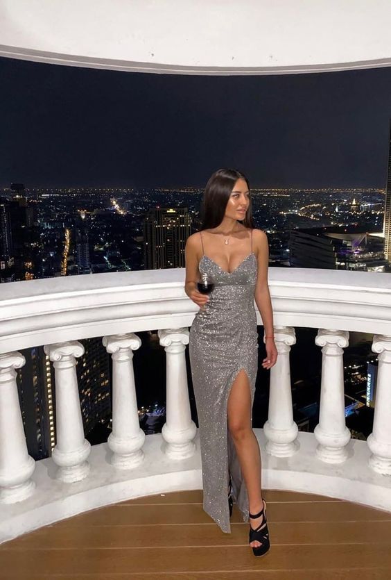 Spaghettiträger Meerjungfrau Ärmelloses Ballkleid mit Schlitz Luxus Abendkleid Y990