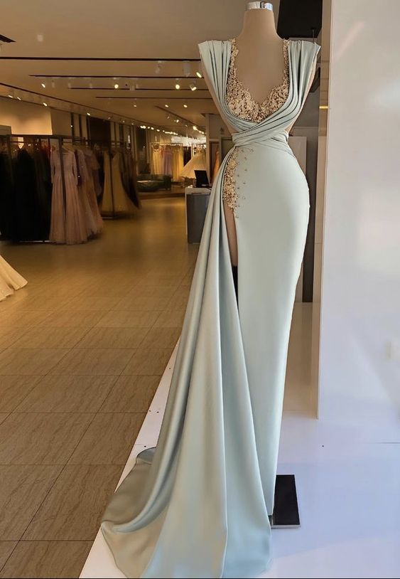 Lange Ballkleider Saudi-Arabien Ärmellose Satin Abendkleider Y909
