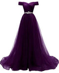 Damen A-Linie Tüll Ballkleider Schulterfrei Formales Abendkleid Y877