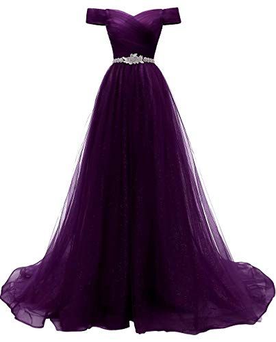 Damen A-Linie Tüll Ballkleider Schulterfrei Formales Abendkleid Y877
