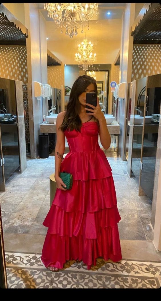 Vestido de noche de satén con corte A y capas, vestido de graduación Y1048