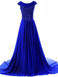 Damen Abendkleid mit Flügelärmeln, lang, Chiffon, Spitze, Ballkleid, Königsblau, Y945