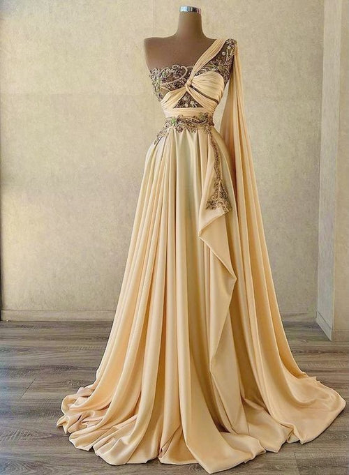 Elegante vestido de noche de satén en forma de A, vestido de desfile Y885