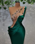 Glamoroso vestido de noche de satén verde esmeralda, vestido de desfile sexy Y757