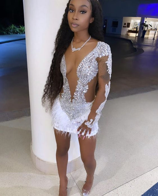 21st Birthday Outfit Dress Sexy Tight Beaded Dress Mini Homecoming Dress Y780