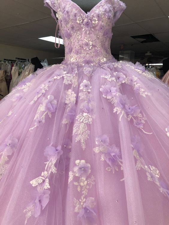 Vestido romántico floral 3D con hombros descubiertos, vestido de fiesta para quinceañeras, vestido de princesa Y902
