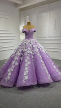 Vestido de quinceañera con flores 3D color lila y hombros descubiertos, lujoso vestido de baile Y906