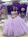 Vestido de princesa morado con hombros descubiertos para quinceañeras Y1450