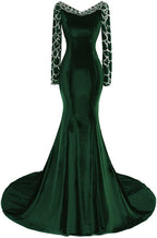 Damen Abendkleid mit langen Ärmeln im Meerjungfrauen-Stil, Dunkelgrün, Y1444