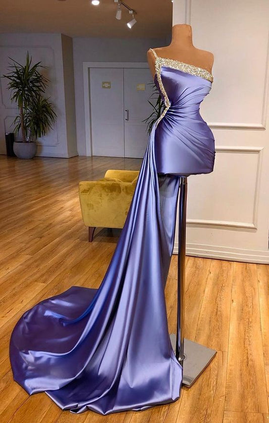 Lila Abendkleider, Perlen Abendkleider, One-Shoulder Abendkleid, Abendkleider kurz, elegante Abendkleider Y1771