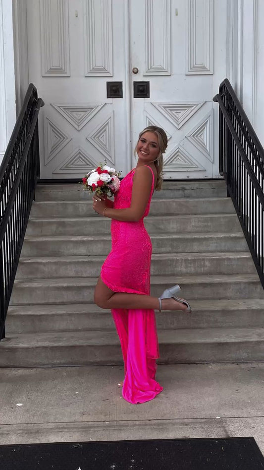 Elegantes Pinkes Ballkleid, Rückenfreies Abendkleid, Abendkleid Y1717