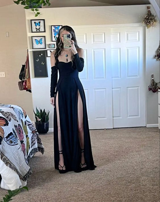 Schwarzes langes Ballkleid, sexy Abendkleid Y1796