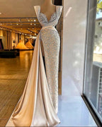 Vestidos de noche de moda color champán, vestidos de fiesta sexys, vestido de desfile Y1741