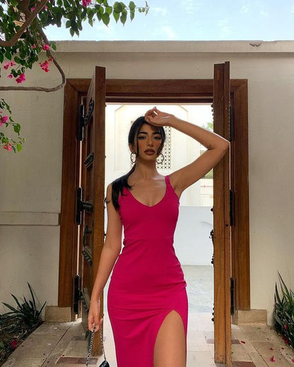 Vestido de fiesta largo hasta el suelo con tirantes sencillos, vestido de noche sexy con abertura Y1758