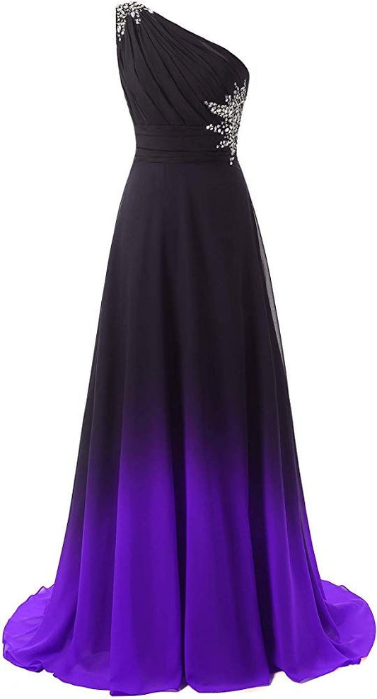 Eine Schulter Ombre Lange Abendkleider Chiffon Hochzeit Party Kleider Y1825