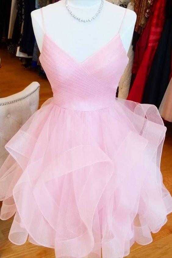 kurzes rosa A-Linie Homecoming-Kleid Geburtstagskleid mit Rüschenrock Y1715